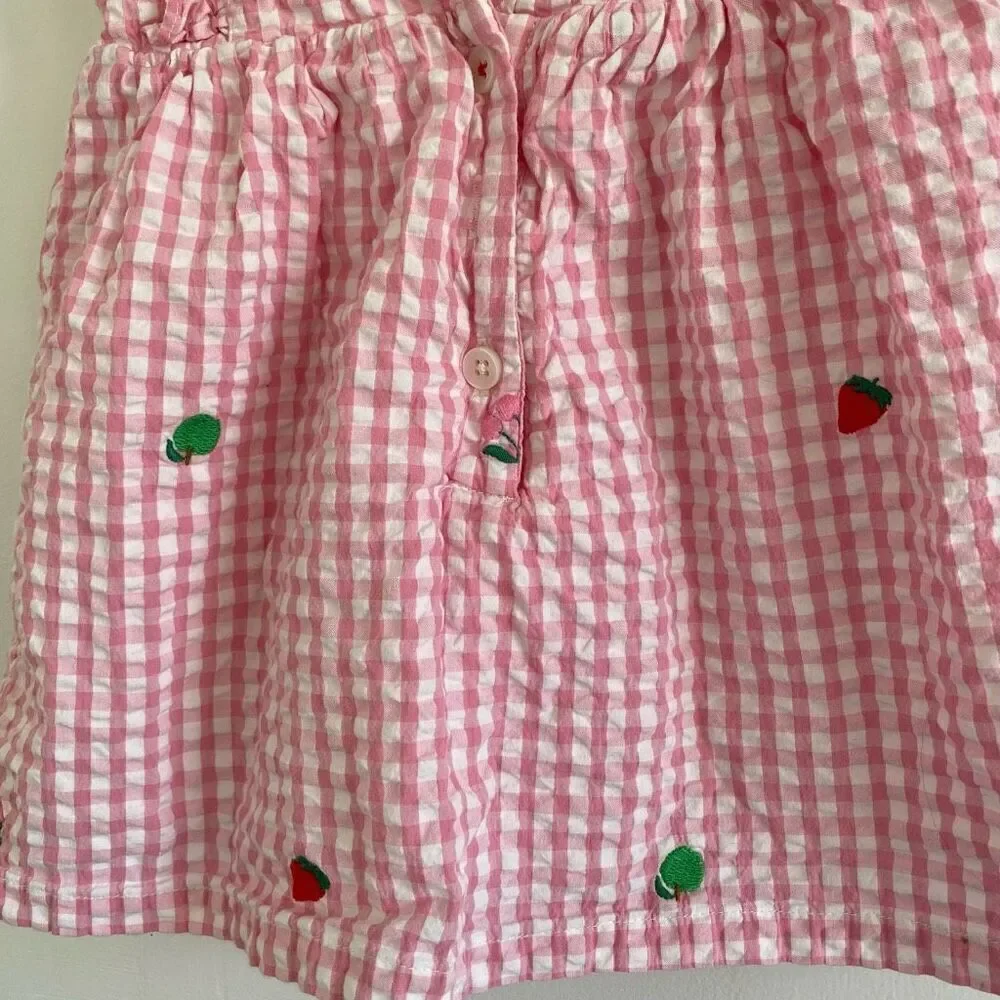 Baby Boden Pink Gingham Fruits Embroidered Dress